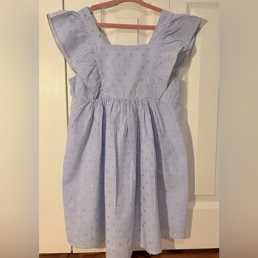 Peek girls size 8 dress in blue/white thin stripes with sparkle details.